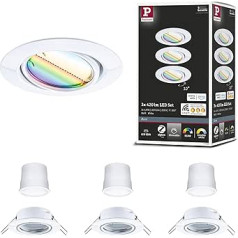 Paulmann 92466 LED Recessed Light Base Smart Home Zigbee Basic Set Swivelling Round 230 V 3 x 4.9 W 3 x 420 lm Dimmable 90 mm White Metal RGBW+