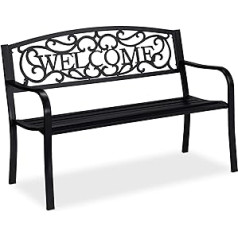 Relaxdays, H x W x D: 87 x 127 x 61 cm, black welcome garden bench, two-seater, stable, rustic design, metal bench, 70% steel