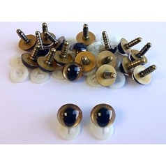 Celloexpress 25 Pairs Gold 12mm Cat Eyes with Plastic Screws for Toy and Teddy Bear Making - 12mm Blue