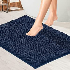 MAYSHINE Navy Blue Chenille Bath Mat 50x80cm Machine Washable Non-Slip Water Absorbent Soft Microfiber