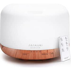 ASAKUKI 500 ml aroma diffuser, ultrasonic aromatherapy diffuser for essential oils, humidifier with timer, automatic shut-off when waterless state, and 7 types of LED light colours