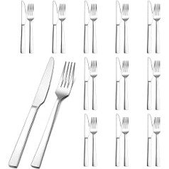 Herogo Steak Cutlery, 24-Piece Stainless Steel Steak Cutlery Set for 12 People, Silver Steak Knives and Steak Forks, High-Quality Knife Forks Set for Pizza/Steak, Rustproof and Dishwasher Safe