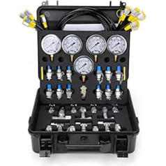 Hydraulisches Drucktest-Set, 600 bar/10000 psi/60 MPa, 5 Messgerät, 13 Testkupplungen, 14 T-Stecker, 5 Testschläuche, hydraulisches Testmessgerät für Bagger, Baumaschinen