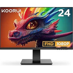 KOORUI 24 Inch Monitor Full HD, 75 Hz, 5ms, Eye Comfort, sRGB 99% Colour Range, (1920 x 1080, HDMI, VGA, Tiltable, VESA 75 x 75) Black