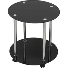 mahara Black Round Glass Side Table 45 x 45cm Living Room Lounge Study with Wheels