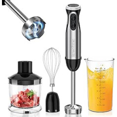 Bonsenkitchen HB3203 4-in-1 Electric Hand Blender, 1000 W Continuous Speeds, Stainless Steel, Whisk, 500 ml Chopper and 700 ml Measuring Cup for Baby Food, Black