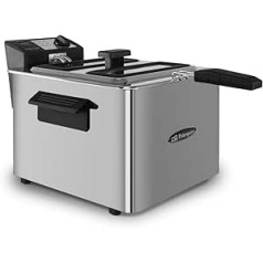 Orbegozo FDR 80 - Professionelle Fritteuse, 8 Liter, einstellbares Thermostat, Leuchtanzeigen, isolierte Griffe, Kabelaufwickler, Edelstahl, 3000 W