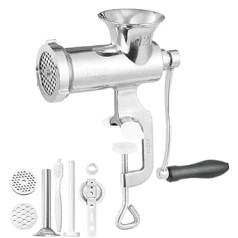 VEVOR Manual Meat Grinder Hand Meat Grinder 304 Stainless Steel, 5 & 8 mm Cutting Plates Meat Grinder Manual Meat Machine with Sausage Tube Suitable for Meat Vegetables Grinding and Sausage Filling