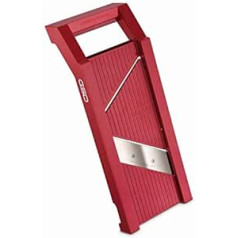 GSD Universal Vegetable Slicer with 2 Inserts, Made of Plastic in Red, for Cutting 3 Different Disc Thicknesses, Stainless Steel Knife