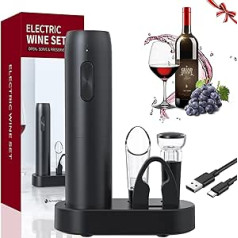 Qsmyuye Electric Wine Corkscrew, USB Fast Charging Base, 6-in-1 Professional Electric Wine Opener with Capsule Cutter, Wine Pourer, Vacuum Wine Stopper