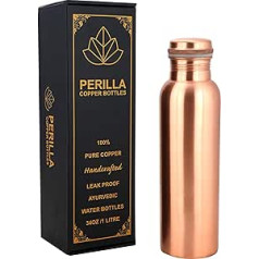 Perilla Home Water Bottle Pure Copper Approx. 970 ml Leak-Proof 100% Pure Ayurvedic Copper Jar with Lid Drink More Water & Enjoy Instantly Health Benefits Yoga Bottle