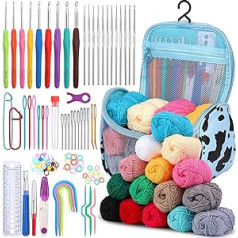 Ruasol 109 Pieces Crochet Set for Beginners, Includes Soft Grip Crochet Hooks, Crochet Yarn in 15 Colours, Crochet Set with Knitting Accessories and Portable Bag for Beginners and Experienced Crochet Hook