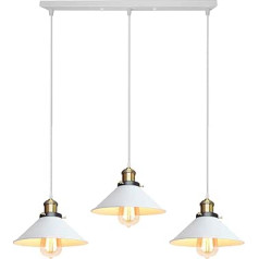 Idegu 3-Bulb Pendant Light, Retro Pendant Lamp, Industrial Design Pendant Light, 22 cm, Lampshade, Vintage Lamp, E27 Chandelier for Kitchen, Dining Room, Cafe, Bar, Restaurant (White)