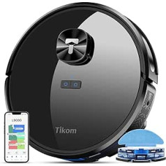 Tikom L9000 Robot Vacuum Cleaner with Wiping Function, LiDAR Navigation, 4000Pa Vacuum Cleaner Robot, 150 Mins Max, Self-Charging, WiFi, 14 No-Go Zones, Ideal for Pet Hair, Carpet, Hard Floors