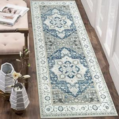 LuxFocus Hallway Runner, Washable Non-Slip Rug, Traditional Floor Mat with Floral Pattern for Entrance Area, Dirt-Repellent Carpet Runner for Hallway, Beige/Blue, 60 x 230 cm