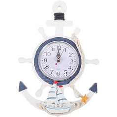 IMIKEYA Mediterranean Nautical Boat Wall Clock Mediterranean Style Wooden Ship Wheel Clock Silent Wall Art Clock Bedroom Hanging Decor