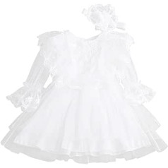 SoonerQuicker Christening Dress Baby Girl White Girls Dresses Festive Communion Dress Princess Dress Girls with Tulle Ball Dress Girls Long Sleeve Ballerina Dress Girls Tulle Skirt