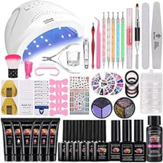 Mysweety Poly Nail Set, Three Type Gel Nails Set for Nail Extension Nails, DIY Nail Set, Complete with 48 W UV Lamp, Base & Top Coat, Matte Top Coat, 6 Polygels, 6 Gel Nail Polishes, 2 Solid Cream Gel