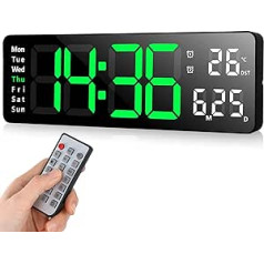 Fuloon Digital Wall Clock, LED Wall Clock with 13 Inch Large Display, Digital Alarm Clock with Remote Control, Timing and Countdown, Table Clock Digital with Date, Week, Temperature for Bedroom,