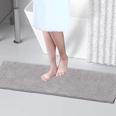 XIYUNTE Bath Mats Non-Slip Bath Rugs Chenille Bathroom Rug Fluffy Bath Mat Absorbent Shower Mat for Bathtub, Kitchen, 50 x 120 cm, Machine Washable, Dark Grey