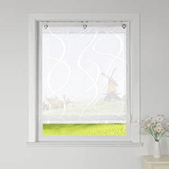 CORLIF Roman Blind Burnout Curtains Kitchen Roman Curtains Country House Transparent Eyelet Roller Blind with Wave Pattern Short Curtain Modern Roller Blinds with Eyelets White W x H 80 x 140 cm 1