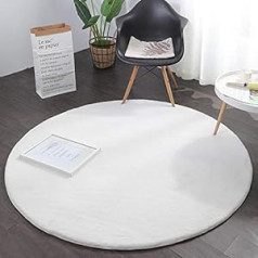 Enyhom Teppich Wölkchen Fur Round, Faux Fur Rug, Washable Faux Fur Chair Cushion, Non-Slip, Imitation Rabbit Fur, Long Pile Rug, Bed Rug, Bedroom for Living Room, Sofa, Chair Floor, Round, 120 cm