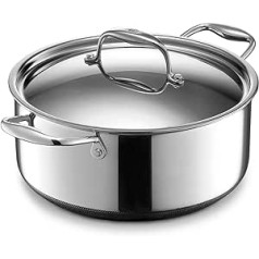 Hexclad Hybrid Dutch Oven 5 Litre Stainless Steel Lid Dishwasher and Oven Safe Induction Ready Compatible with All Hob Sites