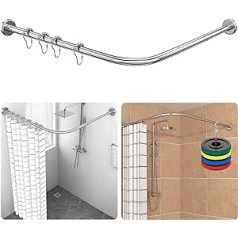 Shower Curtain Rail, Adjustable, L Shape Including 24 Rings, Shower Curtain Angle Rods, No Drilling Required & Without Ceiling Mount, Expandable Shower Rail Corner, Rustproof Bath and Shower (Silver,