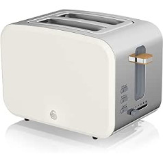 Swan Nordic Wide Slot Toaster with 2 Slices, 3 Functions, 6 Browning Levels, Modern Design, Stainless Steel, Wood Effect Handle, Matt White