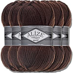 Alize Superlana Maxi Turkish Premium Wool, Cotton and Acrylic, 5 x 100 g, Plain Hand Knitting Yarn, Knitting Yarn Plain Baby for Crocheting, Knitting, Clothing, Scarves (Brown 26)