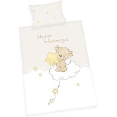 Klaus Herding Little Guardian Angel Bed Linen Set, Made in Green by Oeko Tex, Pillowcase Approx. 40 x 60 cm, Duvet Cover Approx. 135 x 100 cm, with Button Closure, 100% Cotton/Flannel, White/Beige,