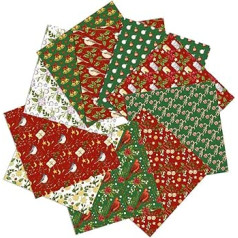 Pack of 10 Christmas Fabrics, Christmas Pattern, Cotton Fabric, Fabric Packs, Patchwork Fabrics, Cotton Fabric Scraps, Package Fabric Packages, for DIY Decorations, 50 x 50 cm (C)