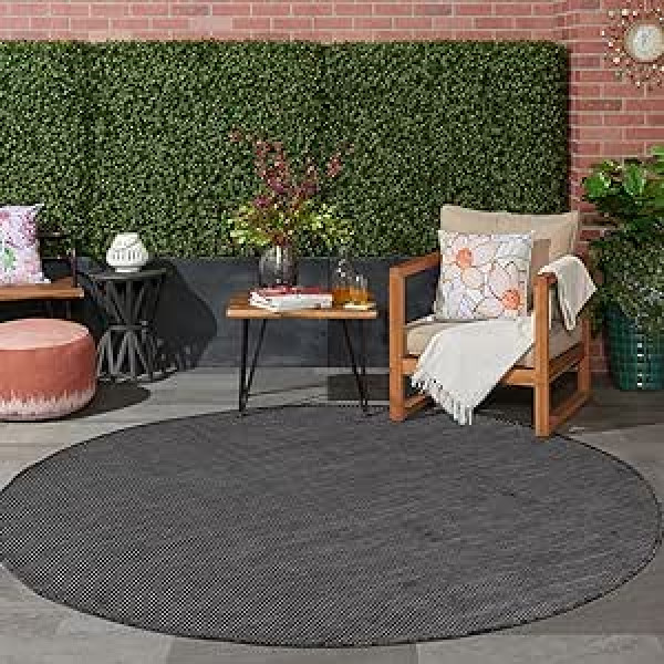 Jimri Indoor and Outdoor Rug - Weatherproof Rug for Balcony, Patio, Garden, Living Room, Kitchen - Durable Floor Carpet, Resists UV Rays & Water - Size 120 cm Round, Anthracite
