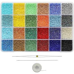 Bala&Fillic 12/0 Glass Seed Beads with Beads Set, Approx 21600 Pieces in Box, Multicolor Assortment for Crafts, Seed Beads for Jewellery Making (900pcs/Color, 24 Colors)