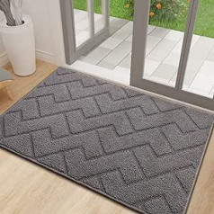 Biscpro Doormat Grey 60 x 90 cm Indoor and Outdoor Washable Door Mat, Waterproof Door Mat, Non-Slip Dirt Trapper Rug for Entrance, Front Door, Patio, Hallway, Garden