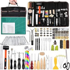 Leather DIY Set, 328 Pieces Leather Tools, Leather DIY Tool, Groover, Leather Rivets Set, Leather Stamp Tool, Leather Thread, Sewing Needles and Other Leather Craft Tool for Leather Hand Sewing DIY