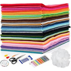 40 Colours Felt Fabric Super Soft 20 x 30 cm Craft Felt with 7 Pieces Sewing Accessories and 50 g Filling Material, 1.2 mm Colourful Non-Woven Fabric Children's Felt for Crafts Polyester for Felt