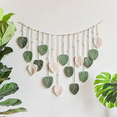 Danwinty Macrame Wall Hanging Boho Decoration Wall Decoration Bedroom Aesthetic Room Wall Decoration Macrame Garland Handmade Home Decorations 120 cm 16 Leaves (Green)