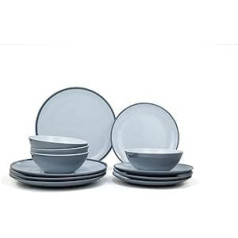 Melamine Crockery Set 12 Pieces for 4 People Fog Grey Picnic Crockery Set Tableware