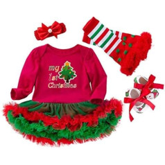 FANCYINN Baby Girls Christmas Tutu Tulle Dress Christmas Dress Toddler Christmas Romper Dress with Headband Leg Warmers & Shoes