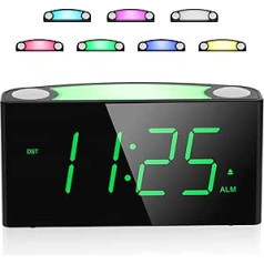 Digital Alarm Clock for Bedroom, 7 Inch LED Large Display and Slider, 12/24 H, Loud Alarm Clock for Heavy Sleepers, 7 Colour Night Light Alarm Clock for Kids, Travel