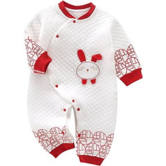 Elastic Waist Outfits Set for Infant Baby Girl Boy Bunny Calendar Chinese New Year Thick Warm Kimono Tang Suit Long Sleeve Romper Jumpsuit Outfits