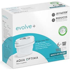 Aqua Optima Evolve+ Water Filter Cartridge 6 Pack (6 Month Supply) Compatible with Brita Maxtra+ & PerfectFit, 5-Stage Filter System Reduces Chlorine, Limescale and Other Impurities