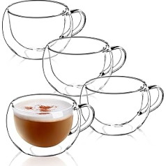 KADAX Double-walled glass cup, 280 ml, coffee glass, thermal glass for tea, coffee, cappuccino, water, espresso, ice cream, glass with handle, coffee cup, tea glass with floating effect (4)
