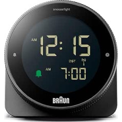 Braun Digital Radio Controlled Alarm Clock for Central European Time Zone (DCF) with Snooze Function, Reverse LCD Display, Rotating Bezel for Fast Time Setting, Black, BC24B-DCF