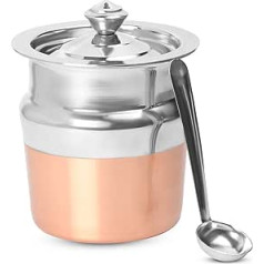 KSJONE Copper Coated Stainless Steel Ghee Pot with Spoon | Ghee Container for Kitchen | Premium Oil Container with Lid for Pooja Items | 370ml (Copper Base)