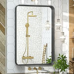 Meidom Wall Mirror 50 x 70 cm with Deep Frame Design Made of Aluminium Alloy Decorative HD Wall Mirror Horizontal or Vertical Hung for Bathroom/Dressing Room/Living Room, Black