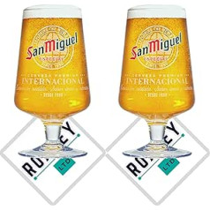 Roxley San Miguel Pint Beer Glasses X2 | Also with 2 Branded Beer Mats | Lager Beer 56cl Size Glass Man Cave | Made in the UK