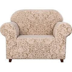 subrtex 1 Piece Damask Sofa Protective Cover Jacquard Sofa Cover Highly Elastic Stretch Furniture Protection Non-Slip Washable (Chair, Beige Brown Pattern)
