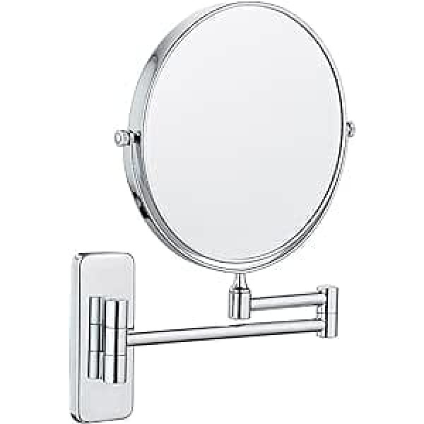 Nicesail Wall Cosmetic Mirror with Magnification, 10 x Bathroom Make-Up Mirrors, Wall Mounted, 360° Swivel Extension, Shaving Mirror, Wall Mounted, Magnifying Wall Mirror, Chrome, Diameter 20 cm